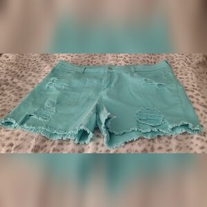 New York & Company Aqua Distressed Denim Shorts